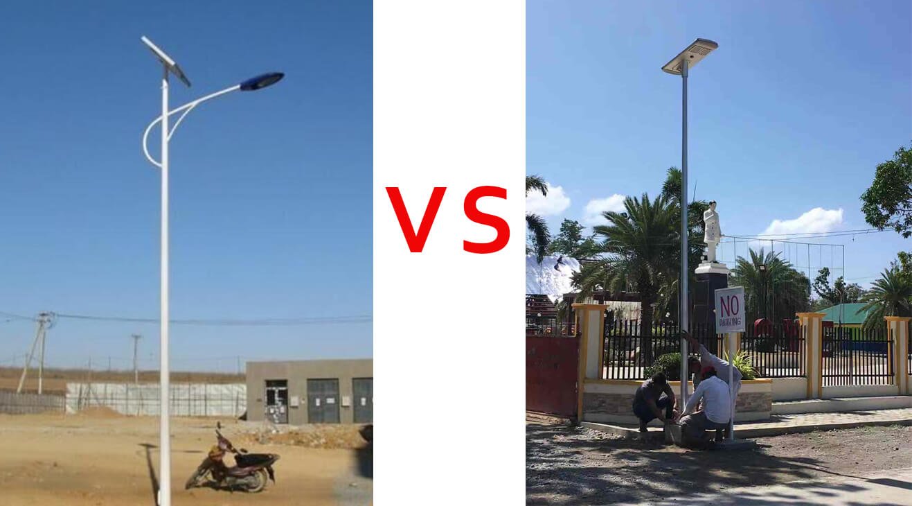 luz solar independiente vs todo en uno