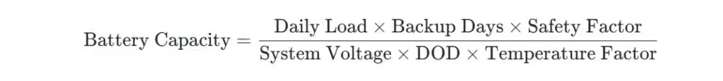battery capacity calculation from sunvis solar